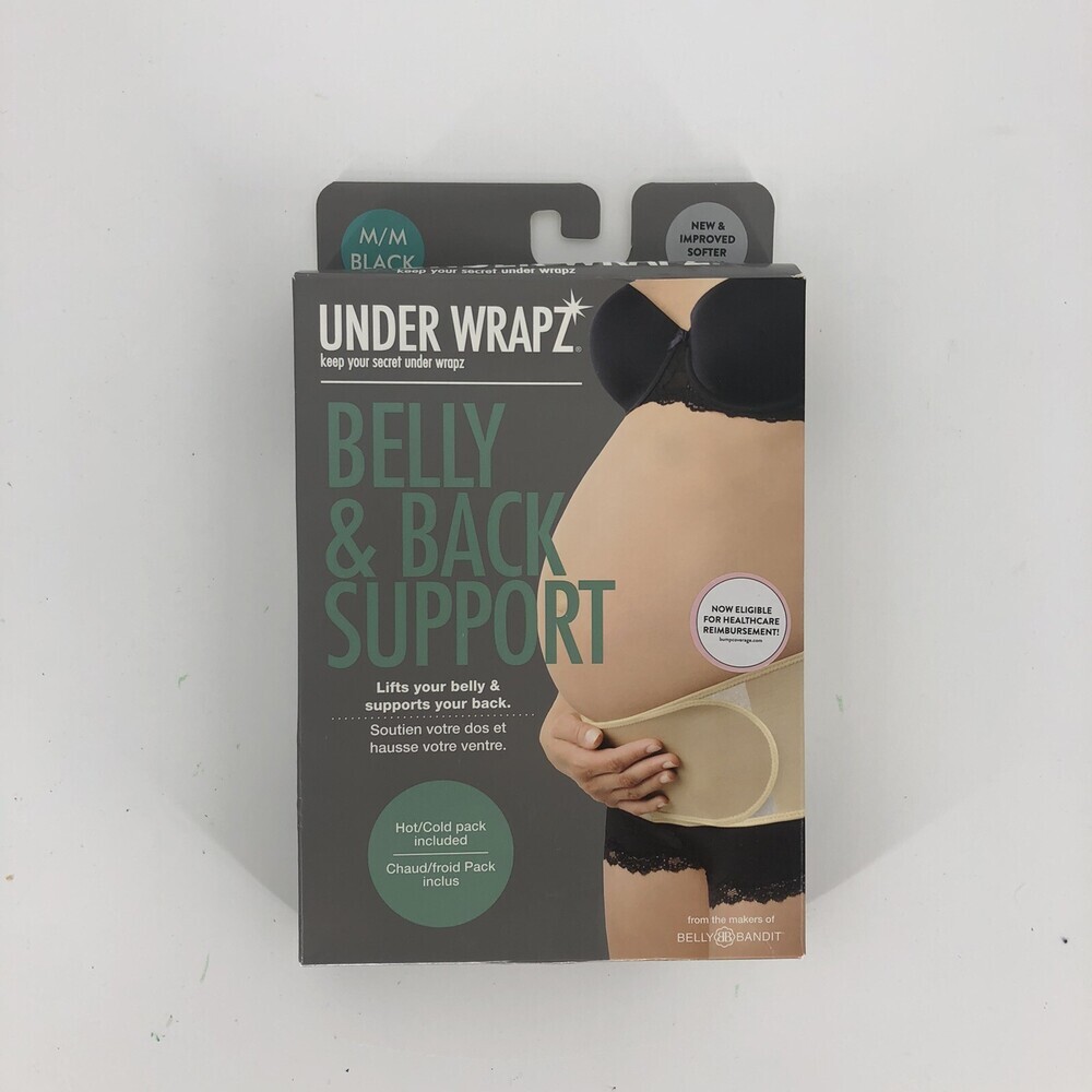 Under Wrapz Pregnancy Belly Hip and Back Support Wrap Black M/M With Gel Pack